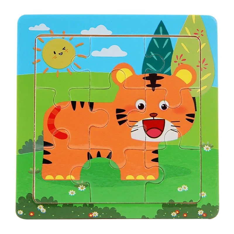 Plane Puzzles Cartoon Animals Wooden Montessori Game Kids Cognitive Jigsaw Puzzle Baby-Toy Educational Toys for Children Toddler