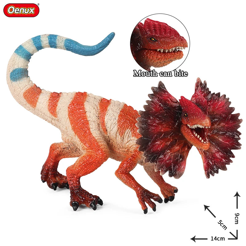 Oenux Jurassic Carnivorous Dilophosaurus Solid PVC Dinosaur Toy Action Figures Animal Model Collection Kids Gift