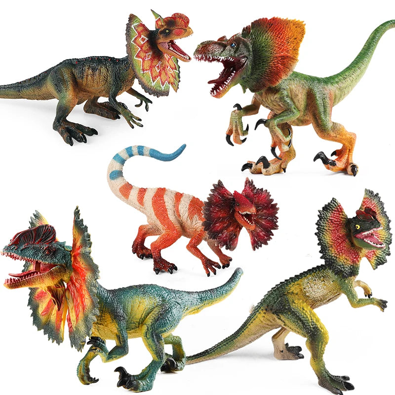 Oenux Jurassic Carnivorous Dilophosaurus Solid PVC Dinosaur Toy Action Figures Animal Model Collection Kids Gift