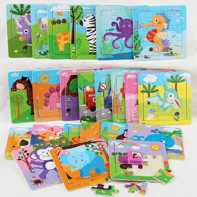 Plane Puzzles Cartoon Animals Wooden Montessori Game Kids Cognitive Jigsaw Puzzle Baby-Toy Educational Toys for Children Toddler