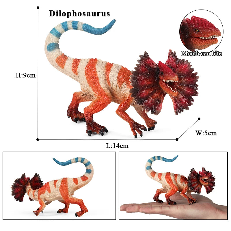Oenux Jurassic Carnivorous Dilophosaurus Solid PVC Dinosaur Toy Action Figures Animal Model Collection Kids Gift