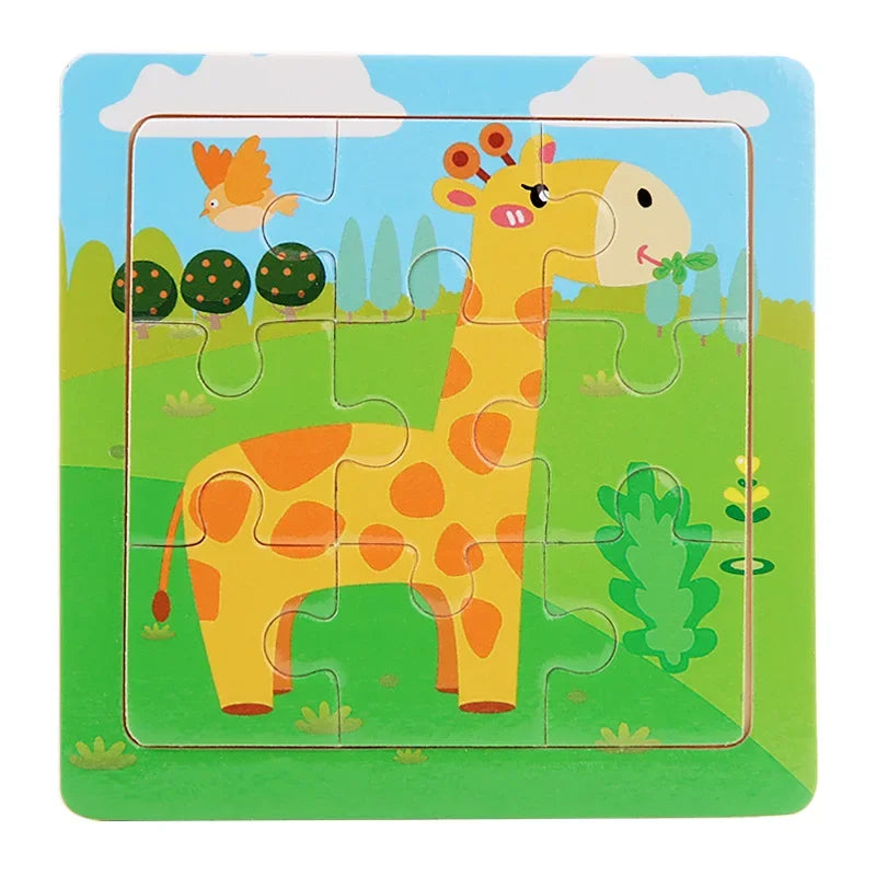 Plane Puzzles Cartoon Animals Wooden Montessori Game Kids Cognitive Jigsaw Puzzle Baby-Toy Educational Toys for Children Toddler