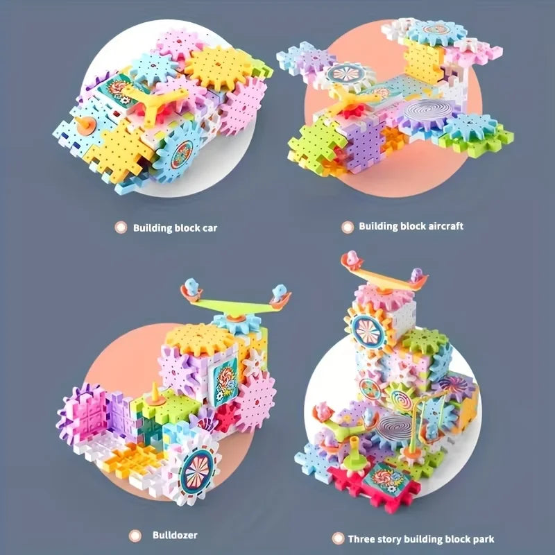 STEM Construction Toy Set Electric Gear Building Set Motorized Spinning Gears Gear Rail Car Big Building Blocks Kids  Toy Gift