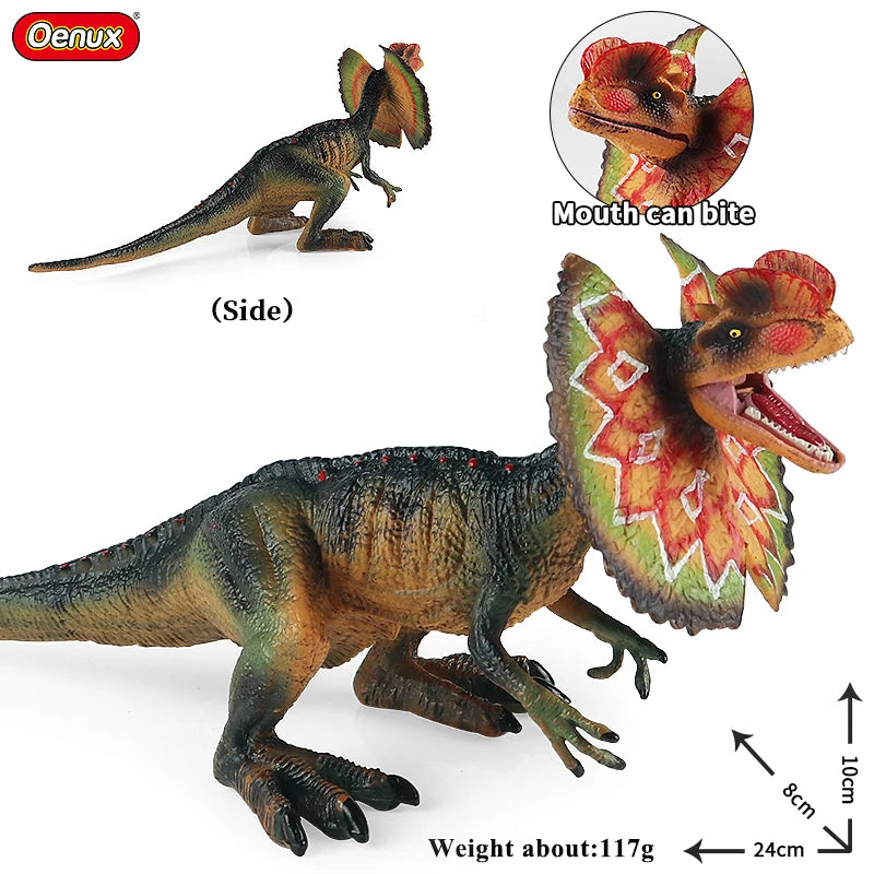Oenux Jurassic Carnivorous Dilophosaurus Solid PVC Dinosaur Toy Action Figures Animal Model Collection Kids Gift