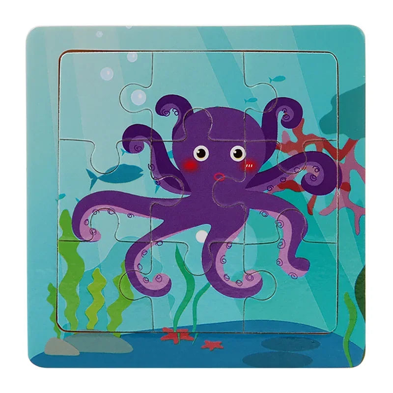 Plane Puzzles Cartoon Animals Wooden Montessori Game Kids Cognitive Jigsaw Puzzle Baby-Toy Educational Toys for Children Toddler