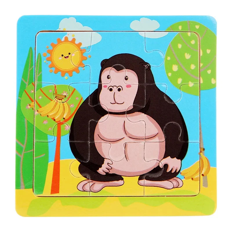 Plane Puzzles Cartoon Animals Wooden Montessori Game Kids Cognitive Jigsaw Puzzle Baby-Toy Educational Toys for Children Toddler