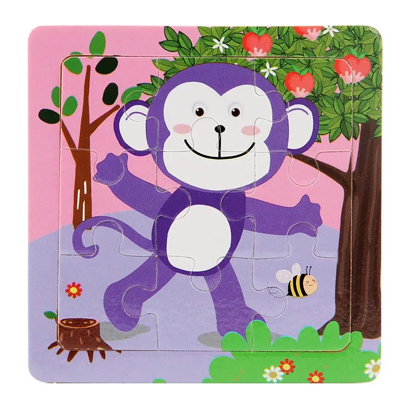 Plane Puzzles Cartoon Animals Wooden Montessori Game Kids Cognitive Jigsaw Puzzle Baby-Toy Educational Toys for Children Toddler