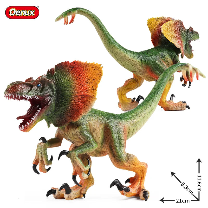 Oenux Jurassic Carnivorous Dilophosaurus Solid PVC Dinosaur Toy Action Figures Animal Model Collection Kids Gift